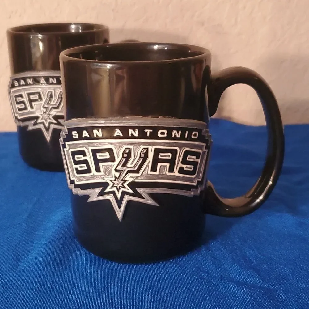 San Antonio Spurs Coffee Mug Set of 2 Black Ceramic Tea Cup 10 oz NBA Fan Gift